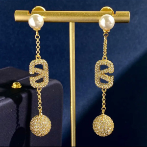 Golden Pearl Crystal Drop Earrings