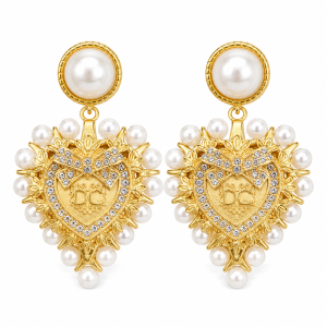 Royal Pearl Heart Crystal Earrings