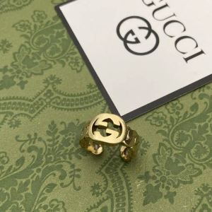 Luxury Stainless Steel Double-G Logo Statement Ring – Gold Finish