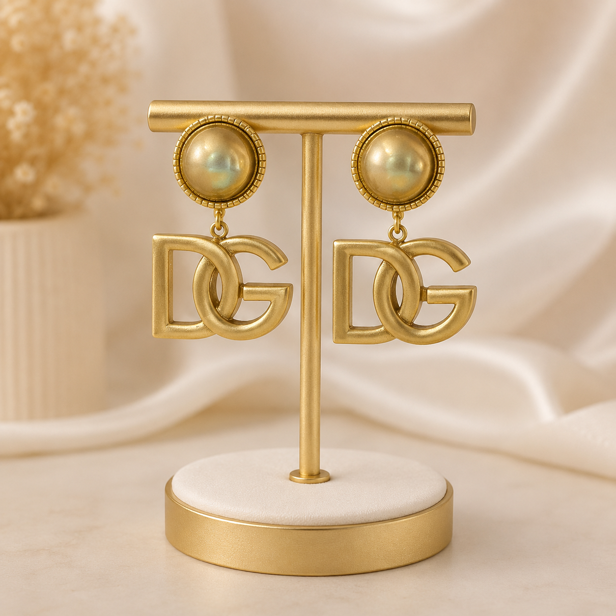 Stainless Gold-Tone Statement Logo Drop Earrings Stainless Gold-Tone Statement Logo Drop Earrings
