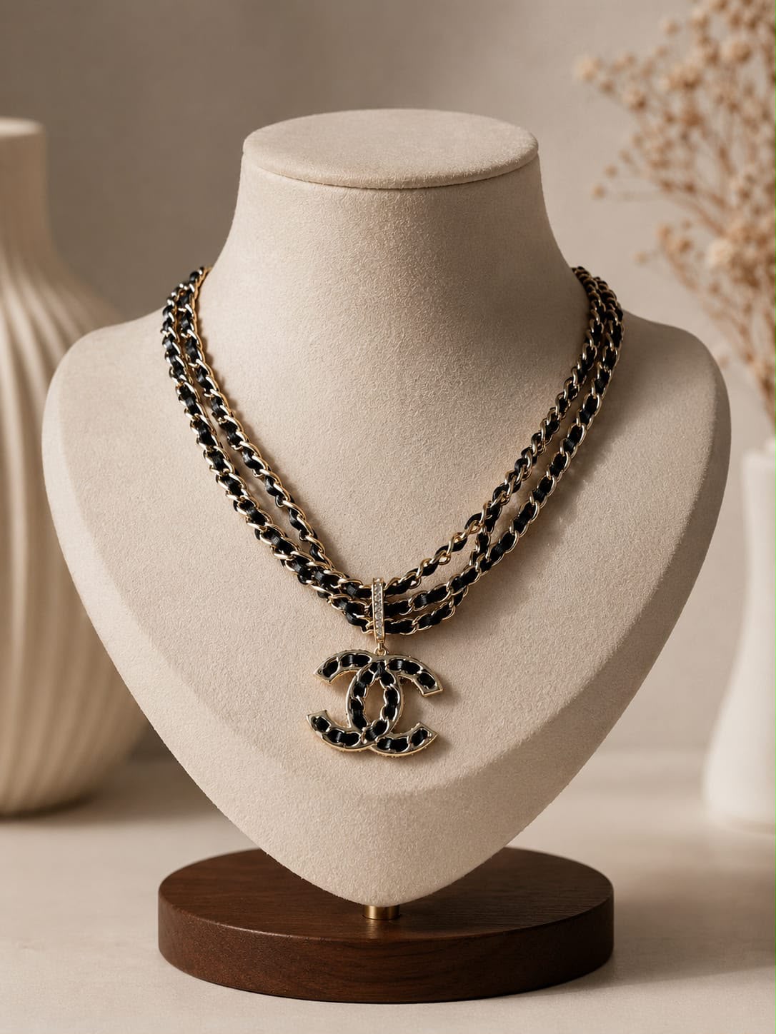 Luxury Black & Gold Layered Chain Pendant Necklace