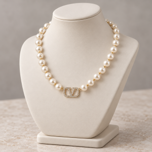 ivory pearl necklace with crystal v