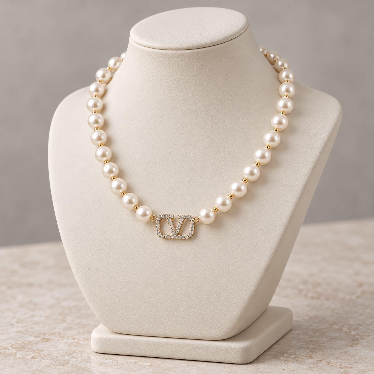 ivory pearl necklace with crystal v ivory pearl necklace with crystal v