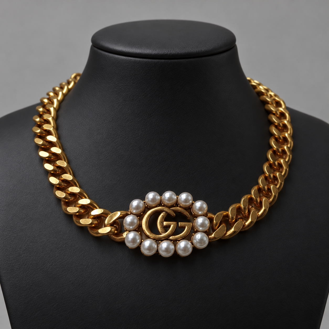 olive gold pearl necklace on black bust olive gold pearl necklace on black bust